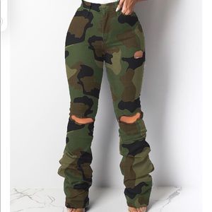 Camouflage stacked pants